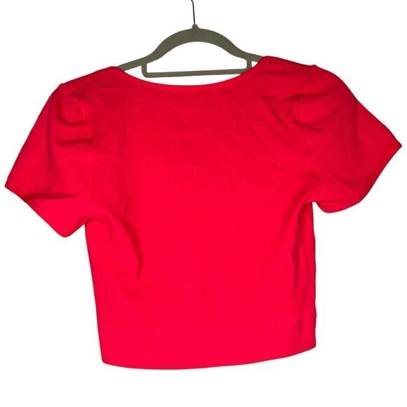 NEW Wild Fable Magenta Seamless Cinched Front Ribbed Short Sleeve Crop T-Shirt X - Picture 4 of 4